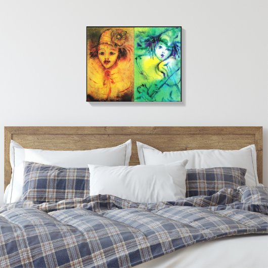 KLEUREN IN GEEL EN GROEN CANVAS AFDRUK (Insitu (Slaapkamer))