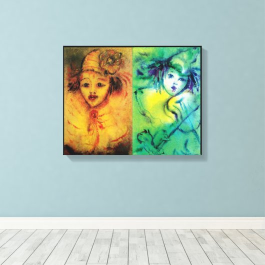 KLEUREN IN GEEL EN GROEN CANVAS AFDRUK (Insitu (Houten vloer))