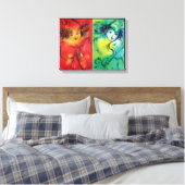 KLEUREN IN RODE EN GROENEN CANVAS AFDRUK (Insitu (Slaapkamer))