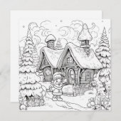 Kleuren Kerstmis Kaart Kinder Elf Village Snow (Voorkant / Achterkant)