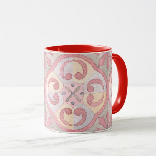  kleuren klassieke tegel Floral roze, groen, rood Mok (Voorkant rechts)