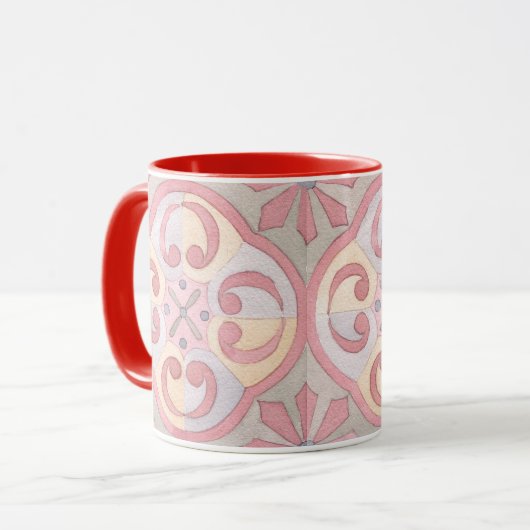  kleuren klassieke tegel Floral roze, groen, rood Mok (Voorkant links)