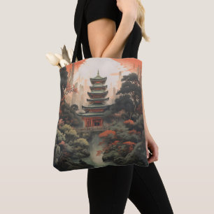 Kleuren Landschap Aziatisch Huis Tote Bag