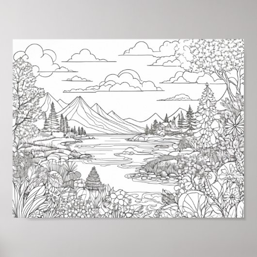 Kleuren Landschap Lake Mountains landschap in kleu Poster (Voorkant)