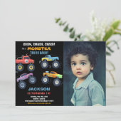 Kleuren Monster Truck Verjaardag Uitnodigingen Fot (Staand voorkant)