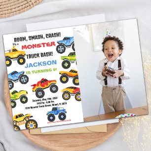 Kleuren Monster Truck Verjaardag Uitnodigingen Fot