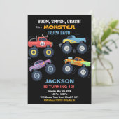 Kleuren Monster Truck Verjaardag Uitnodigingen Zwa (Staand voorkant)