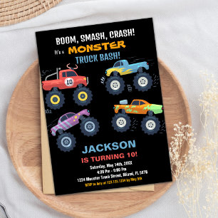 Kleuren Monster Truck Verjaardag Uitnodigingen Zwa