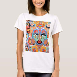 Kleuren, patronen en overlappende gezichten t-shirt
