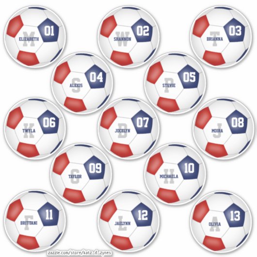 kleuren rood blauw voetbalteam 13 spelers sticker (Voorkant)