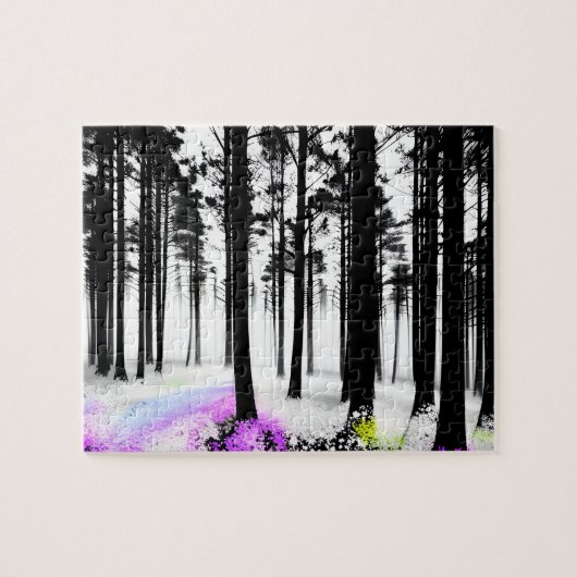 Kleuren Sluipen in zwart-wit Silhouet Forest Legpuzzel (Horizontaal)