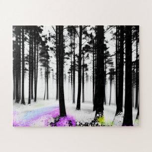 Kleuren Sluipen in zwart-wit Silhouet Forest Legpuzzel