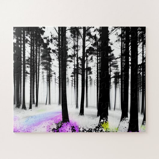 Kleuren Sluipen in zwart-wit Silhouet Forest Legpuzzel (Horizontaal)