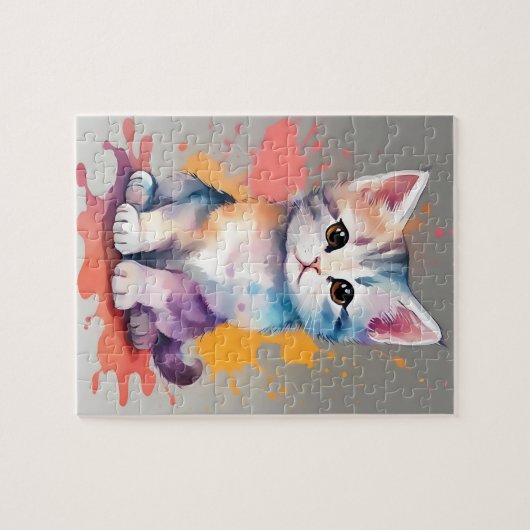 Kleuren Splash Waterverf Cat Legpuzzel (Horizontaal)