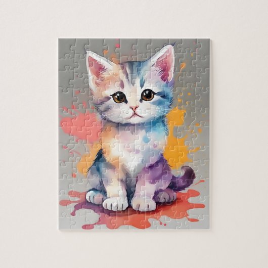 Kleuren Splash Waterverf Cat Legpuzzel (Verticaal)
