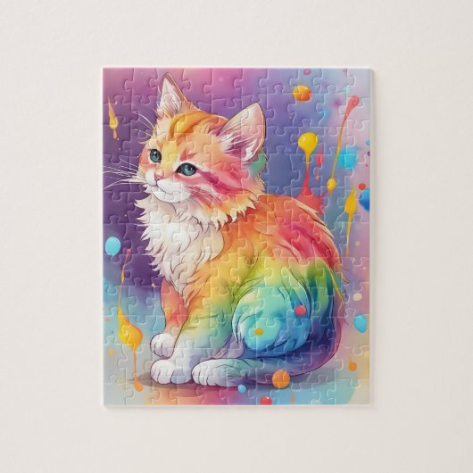 Kleuren Splash Waterverf Cat Legpuzzel (Verticaal)