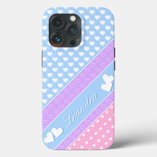 Kleuren, strepen en harten, aangepaste naam Case-Mate iPhone case (Achterkant)