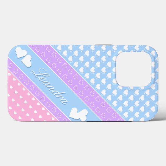 Kleuren, strepen en harten, aangepaste naam Case-Mate iPhone case (Achterkant (horizontaal))