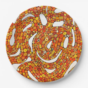 Kleuren uit de jaren 70 Rood Oranje Geel Abstract Papieren Bordje