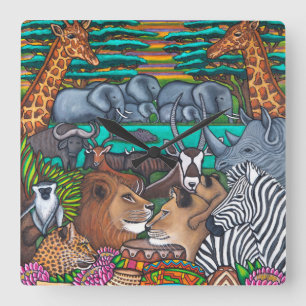 Kleuren van Africa Square Wall Clock Vierkante Klok