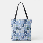 Kleuren van Blauw, Wit, Geel Faux Patchwork Tote Bag (Achterkant)
