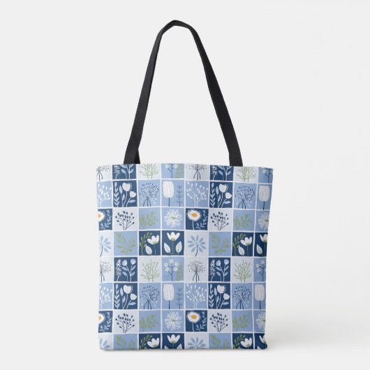 Kleuren van Blauw, Wit, Geel Faux Patchwork Tote Bag (Achterkant)