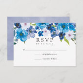 Kleuren van Blauwe Bloemenbruiloft RSVP (Voorkant / Achterkant)