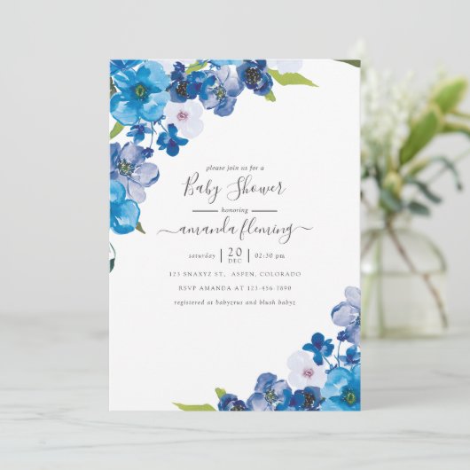 Kleuren van Blue Floral Baby shower Kaart (Staand voorkant)