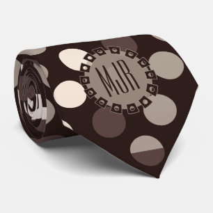 Kleuren van Brown Bold Polka Dots Monogram Stropdas
