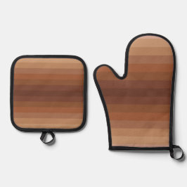 Kleuren van bruin gestreepte patroonkunst ovenwant & pannenlap set