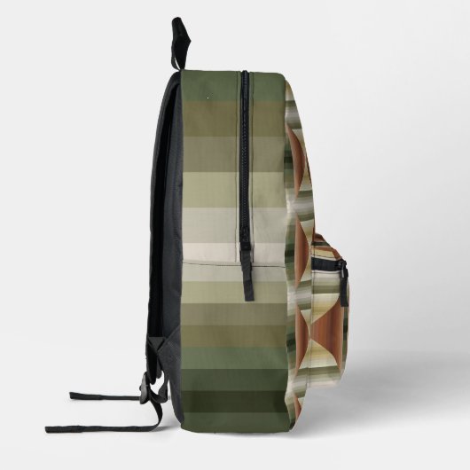 Kleuren van bruin, groen en gestreepte patroonkuns bedrukte rugzak (Links)