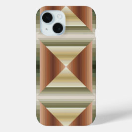 Kleuren van bruin, groen en gestreepte patroonkuns iPhone 15 case