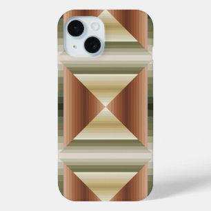 Kleuren van bruin, groen en gestreepte patroonkuns iPhone 15 case