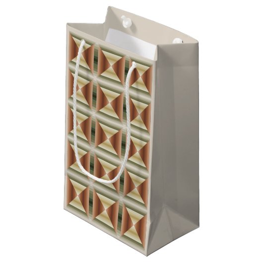 Kleuren van bruin, groen en gestreepte patroonkuns klein cadeauzakje (Voorkant Gekanteld)