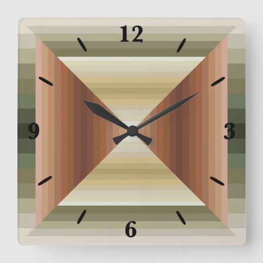 Kleuren van bruin, groen en gestreepte patroonkuns vierkante klok (Voorkant)