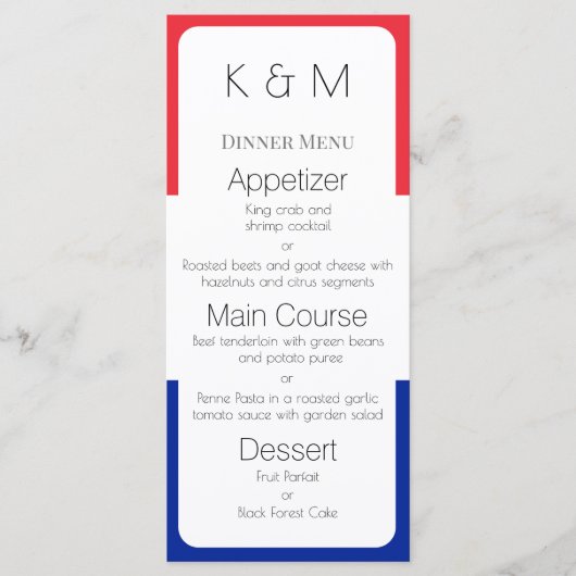 Kleuren van de Franse vlag Franse diner Menu (Voorkant)