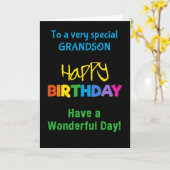 Kleuren van de Regenboog van kleinzoon op Zwarte V Kaart (Gele Bloem)