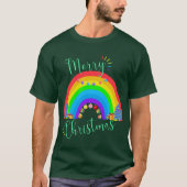Kleuren van de regenboog Vrolijk Kerstfeest T-shirt (Voorkant)