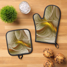 Kleuren van edele metalen, abstracte fractale kuns ovenwant & pannenlap set