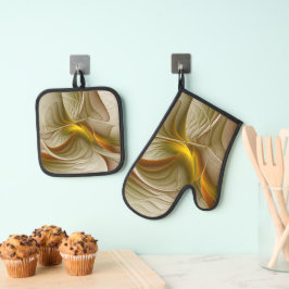 Kleuren van edele metalen, abstracte fractale kuns ovenwant & pannenlap set