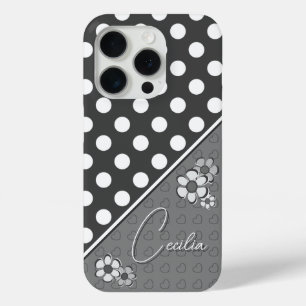 Kleuren van grijs Sjabloon voor Jouw naam Polka Do iPhone 15 Pro Case