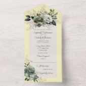 Kleuren van groene bloemen op geel all in one uitnodiging (Binnen)