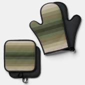 Kleuren van Groene Gestreepte Patroon Art Ovenwant & Pannenlap Set (Voorkant / Achterkant)