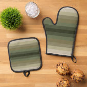Kleuren van Groene Gestreepte Patroon Art Ovenwant & Pannenlap Set (Top down)