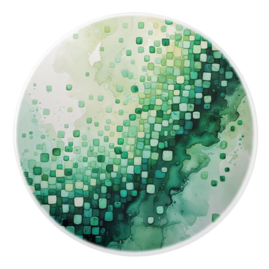 Kleuren van groene Waterverf Checkerboard Pleinen Keramische Knop (Voorkant)