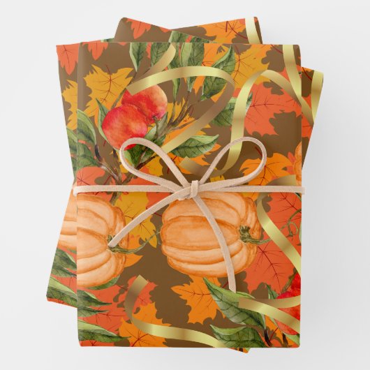 Kleuren van Herfst Thema geschenkverpakking, Pompo Inpakpapier Vel (In situ)