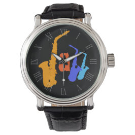 Kleuren van Jazz Sax Illustratie Romeinse cijfers  Horloge