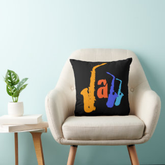 Kleuren van Jazz Sax Illustration Black Pillow Kussen