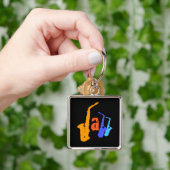 Kleuren van Jazz Sax Illustration Square Sleutelha Sleutelhanger (Hand)