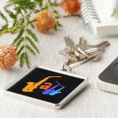 Kleuren van Jazz Sax Illustration Square Sleutelha Sleutelhanger (Zijkant)